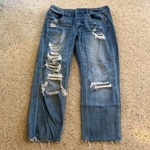 Cropped ripped boyfriend jeans